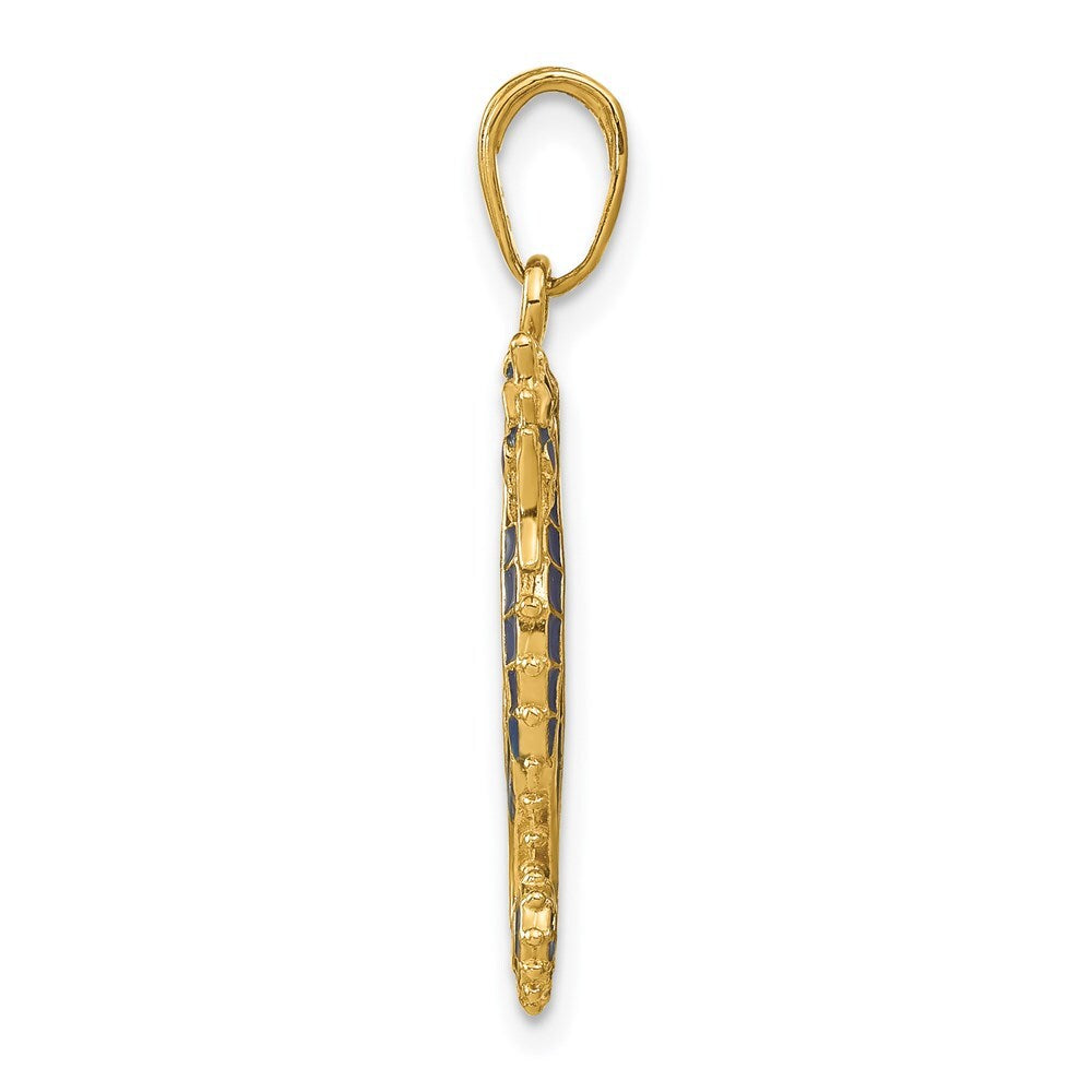 14k Yellow Gold 3-D Blue Enameled Seahorse Pendant for Women