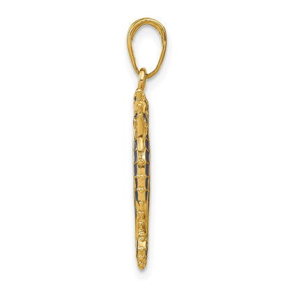 14k Yellow Gold 3-D Blue Enameled Seahorse Pendant for Women