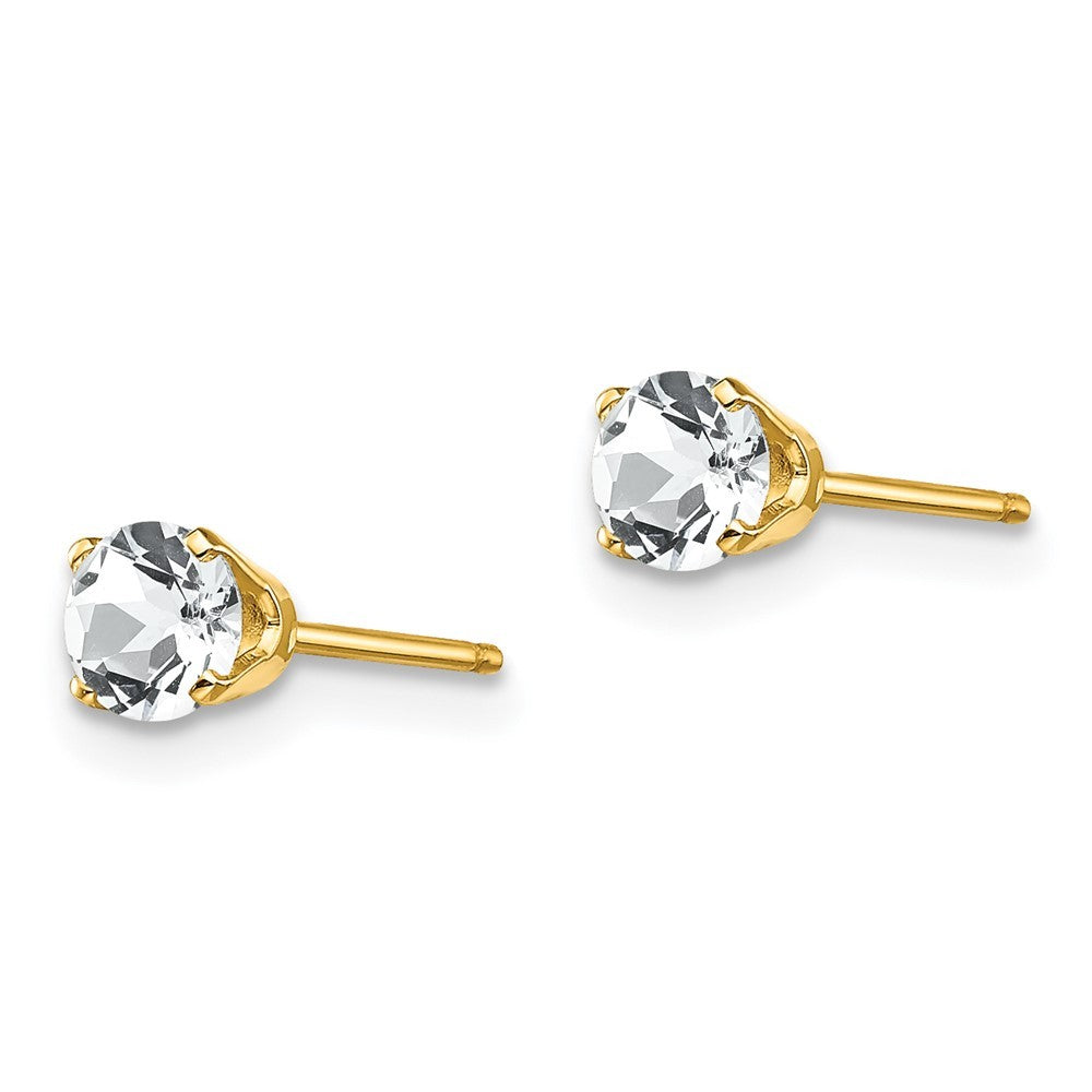 14k Yellow Gold 4mm April/White Topaz Earrings