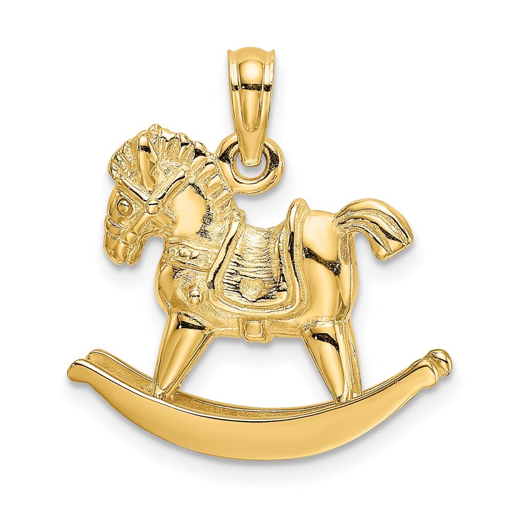 14k Yellow Gold 3-D Playful Rocking Horse Charm Pendant for Women