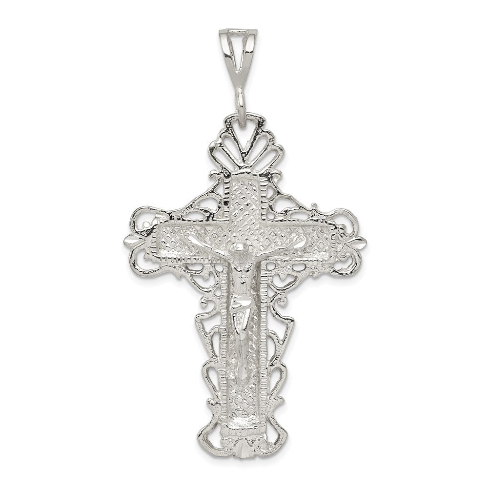 Sterling Silver Diamond-Cut Crucifix Pendant Holiday Gift for Women