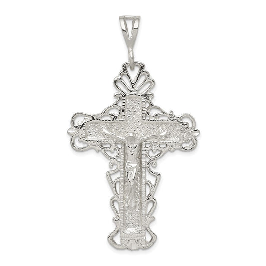 Sterling Silver Diamond-Cut Crucifix Pendant Holiday Gift for Women