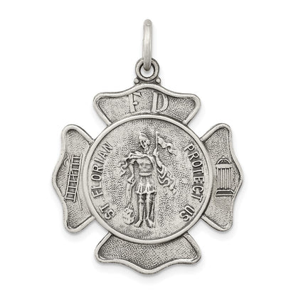 Sterling Silver Antiqued Saint Florian Badge Medal Pendant