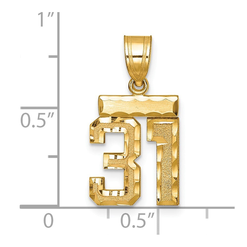 14k Yellow Gold Small Brushed Diamond-cut Number 31 Charm Pendant for Women