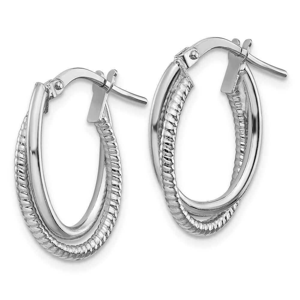 14k White Gold Polished and Textured Double Oval Hoops Gift for Women