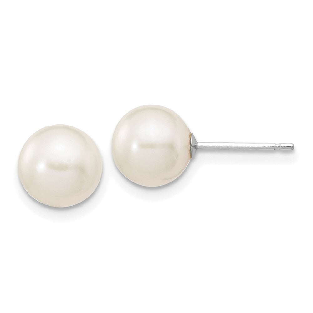 14k White Gold 7-8mm White Round Freshwater Cultured Pearl Stud Earrings