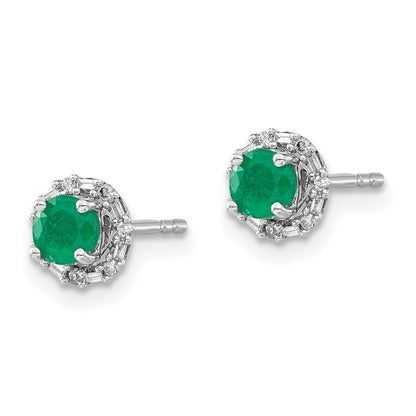 14k White Gold Diamond and Emerald Stud Jacket Earrings