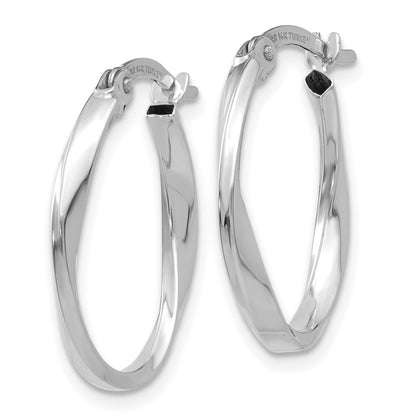 14K White Gold Polished Oval Twist Hoop Earrings Gift for Women