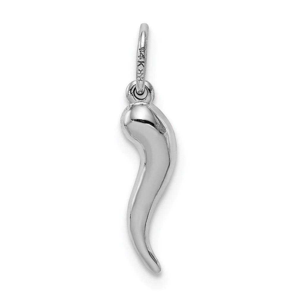 14k White Gold Hollow Italian Horn Pendant for Women