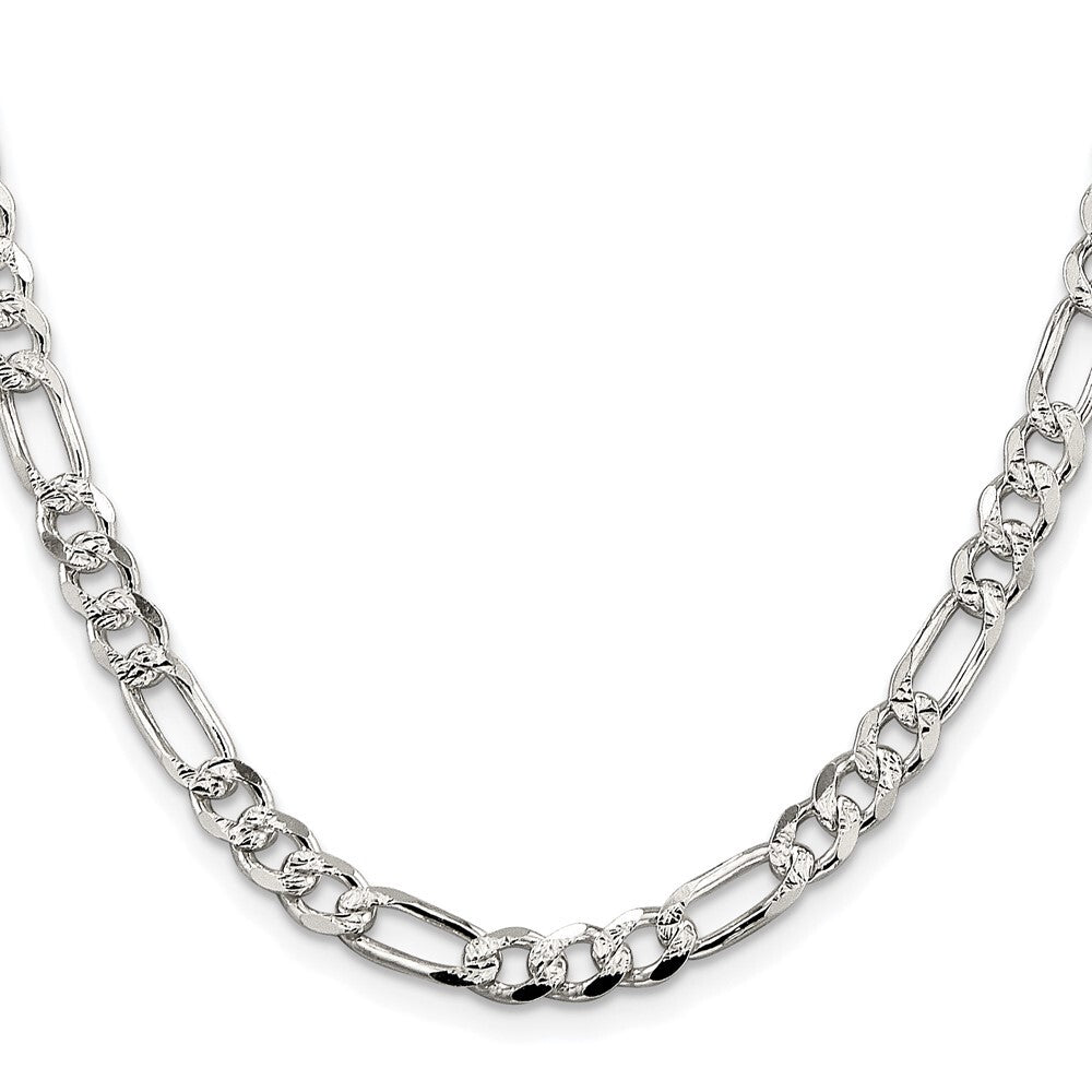 Sterling Silver Rhodium-plated 5.5mm Pave Flat Figaro Chain