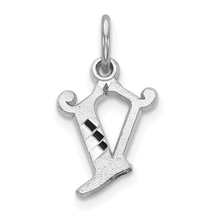 14k White Gold Diamond-cut Letter V Initial Charm Pendant