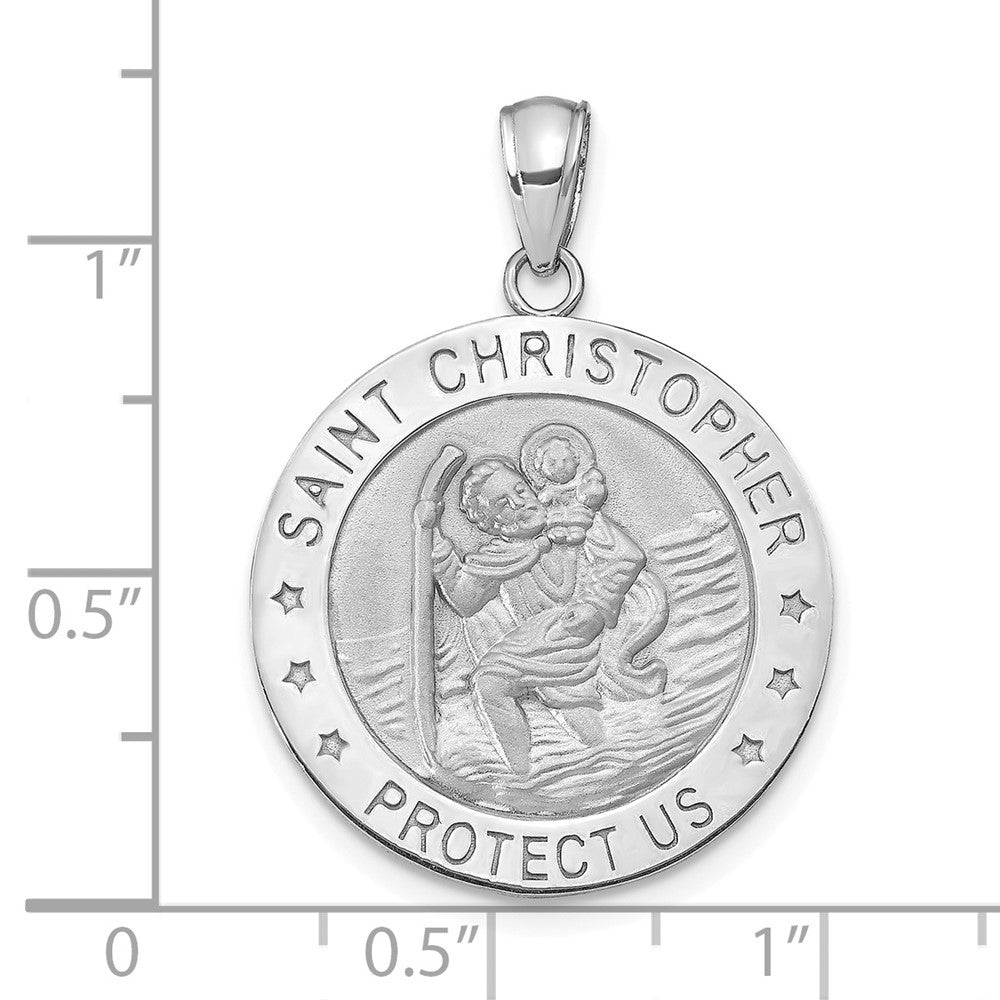 14K White Gold Polished Satin Christopher Medal Charm