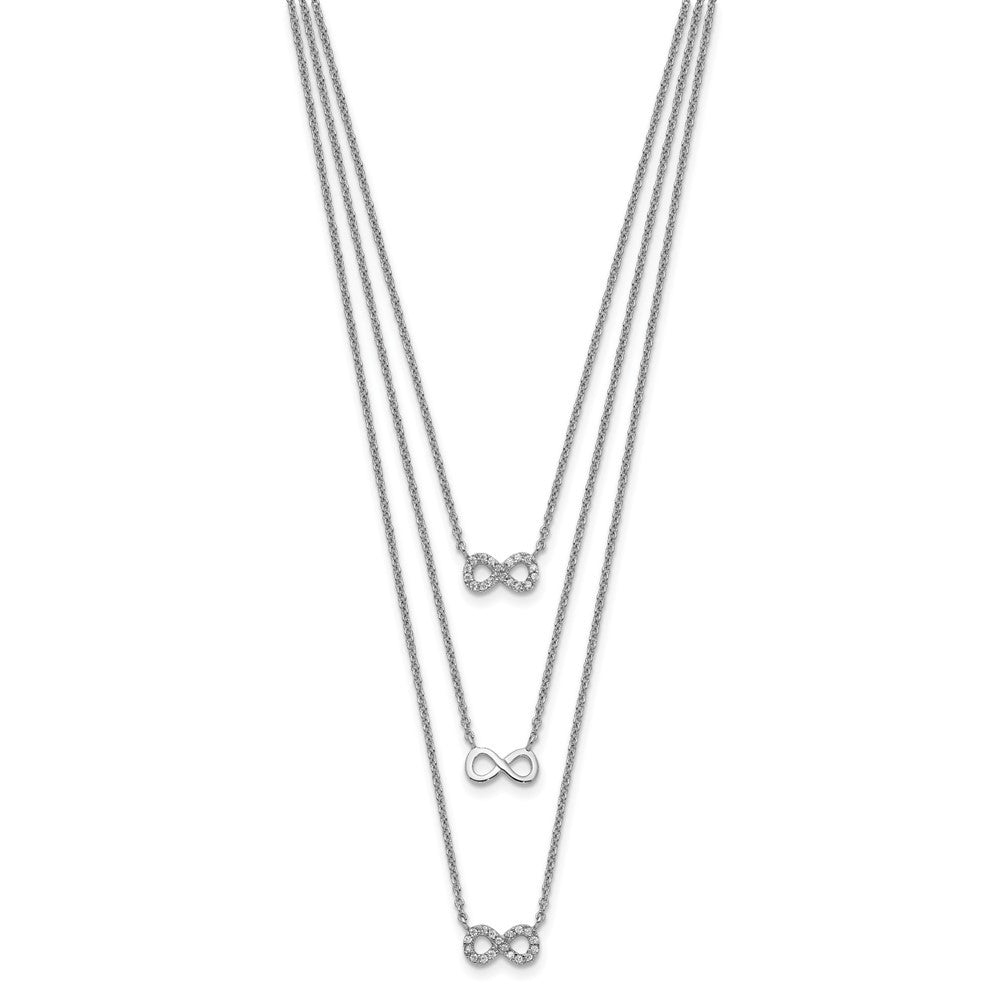 Sterling Silver Rhod-plated 3-Strand CZ Infinity w/2in ext. Necklace
