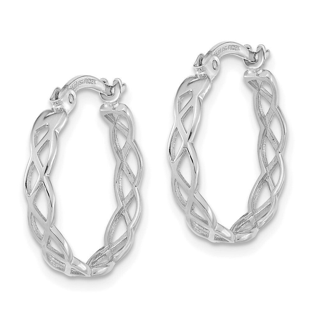 14k White Gold Polished Intertwined Filigree Hoop Earrings Gift for Women