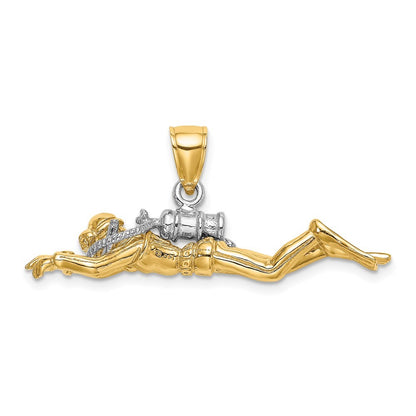 14k Yellow Gold w Rhodium 3-D Male Scuba Diver Charm
