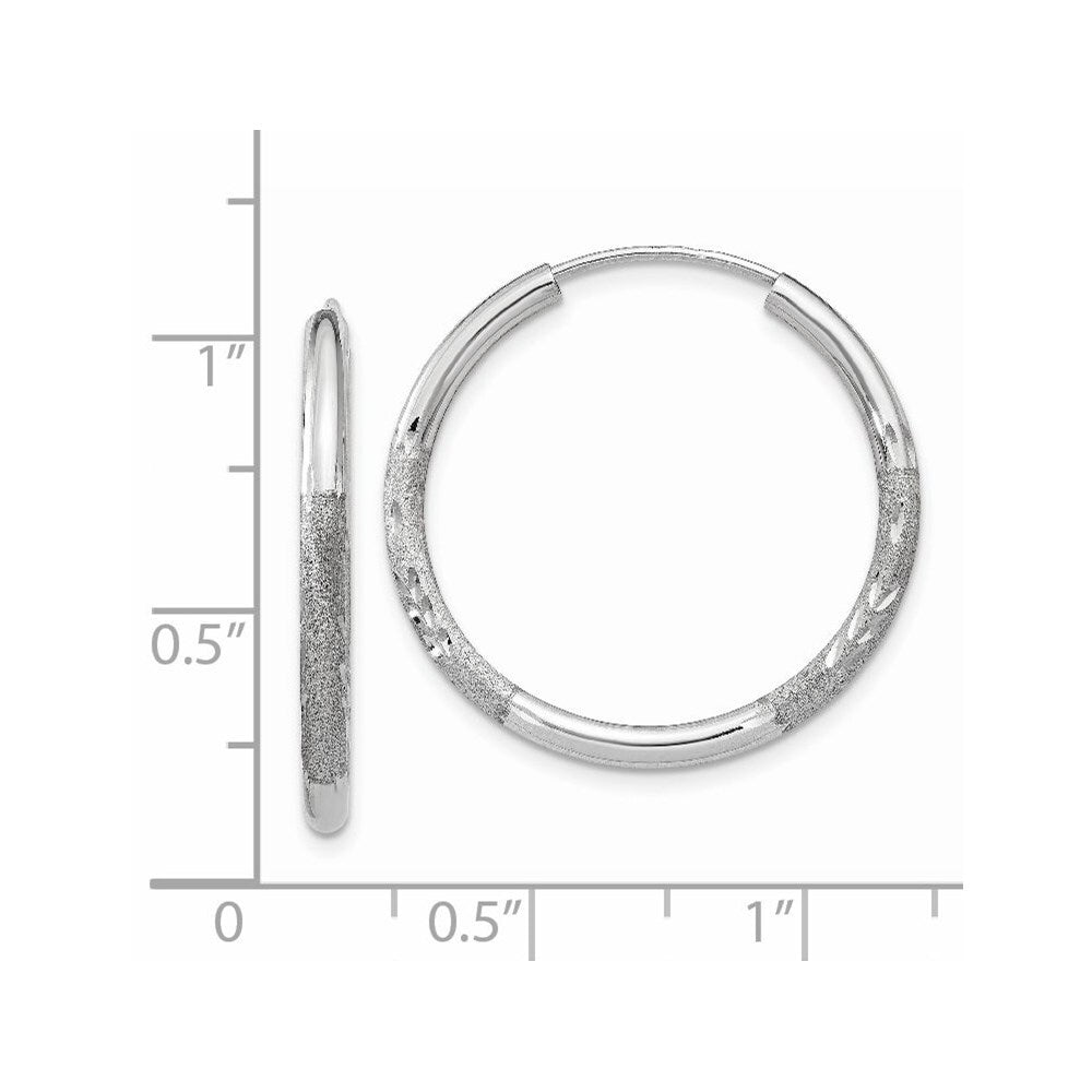 14k White Gold 2mm Diamond-cut Endless Hoop Earrings Gift for Women