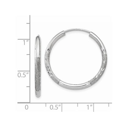 14k White Gold 2mm Diamond-cut Endless Hoop Earrings Gift for Women