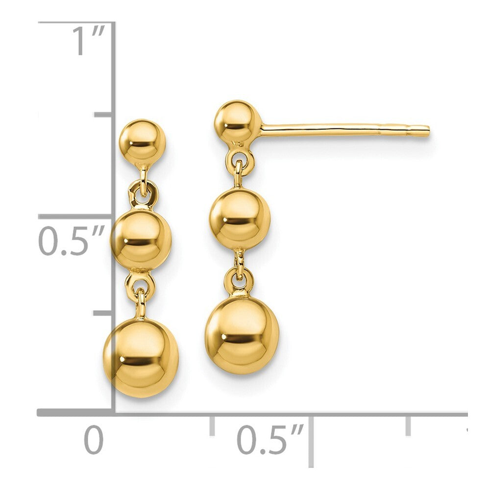 14k Yellow Gold Graduated 3 Ball Stud Earrings Gift for Women