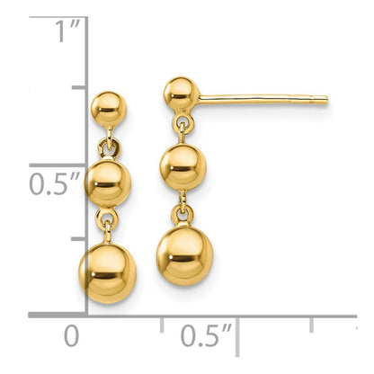 14k Yellow Gold Graduated 3 Ball Stud Earrings Gift for Women