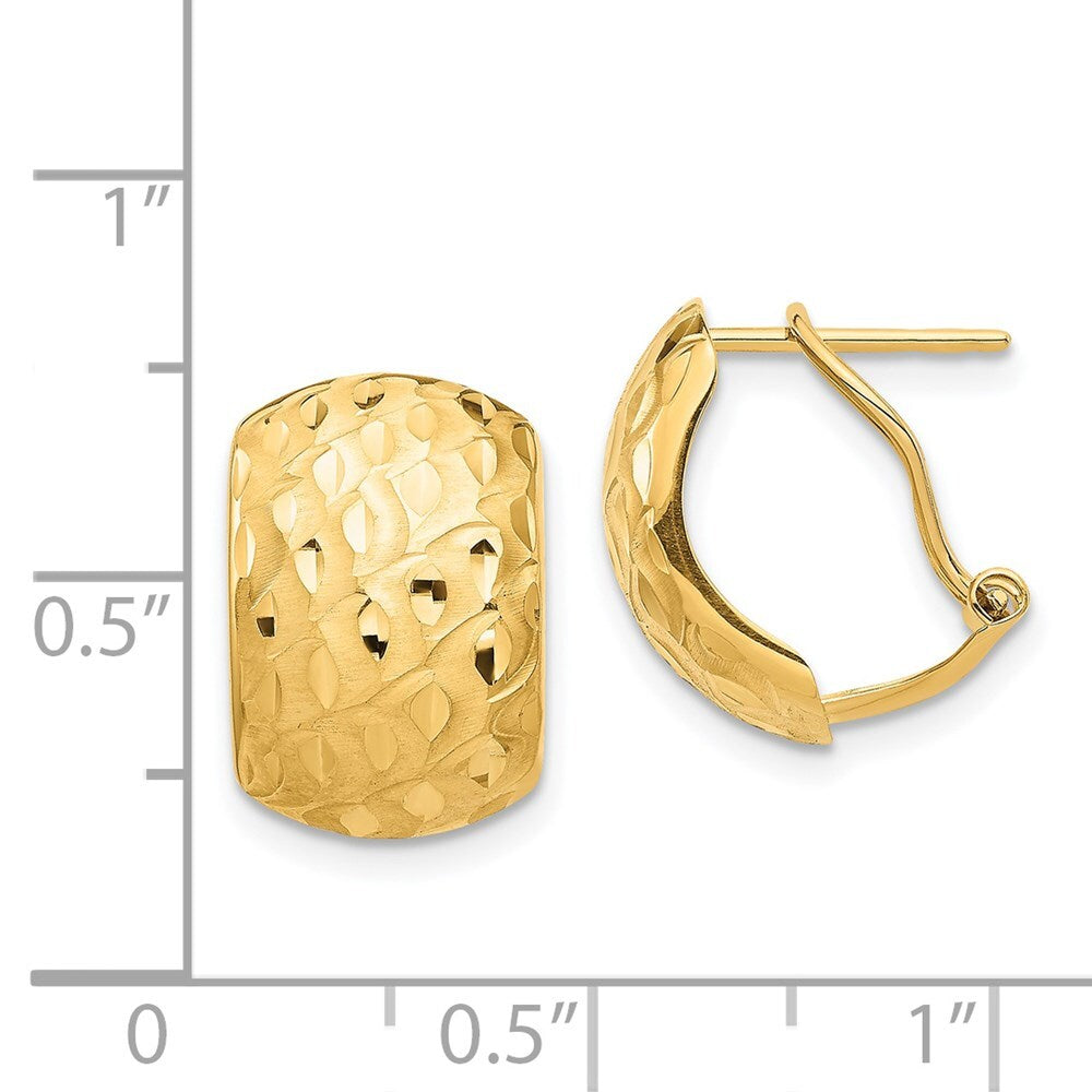 14k Yellow Gold Textured Omega Back Stud Earrings Gift for Women