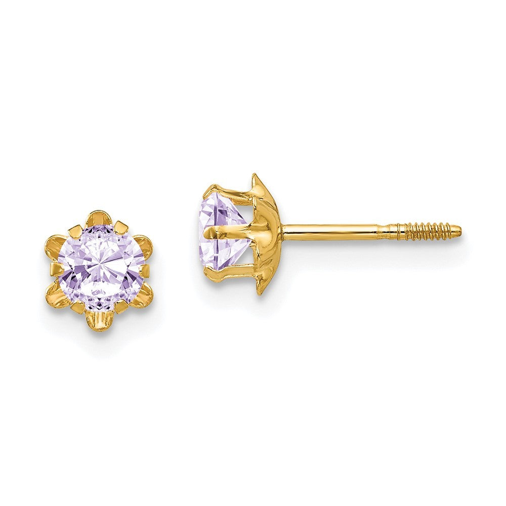 14k Yellow Gold 4mm CZ Birthstone (Jun) Screwback Earrings
