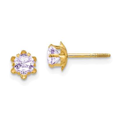 14k Yellow Gold 4mm CZ Birthstone (Jun) Screwback Earrings