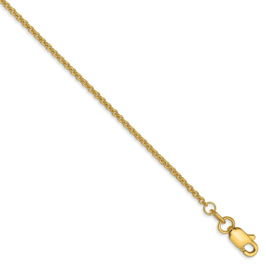 14k Yellow Gold 10 inch 1.4mm Round Open Link Cable with Lobster Clasp Anklet