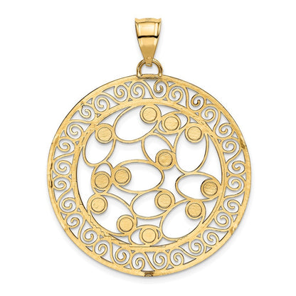 14k Yellow Gold White Rhodium Diamond-cut Filigree Pendant
