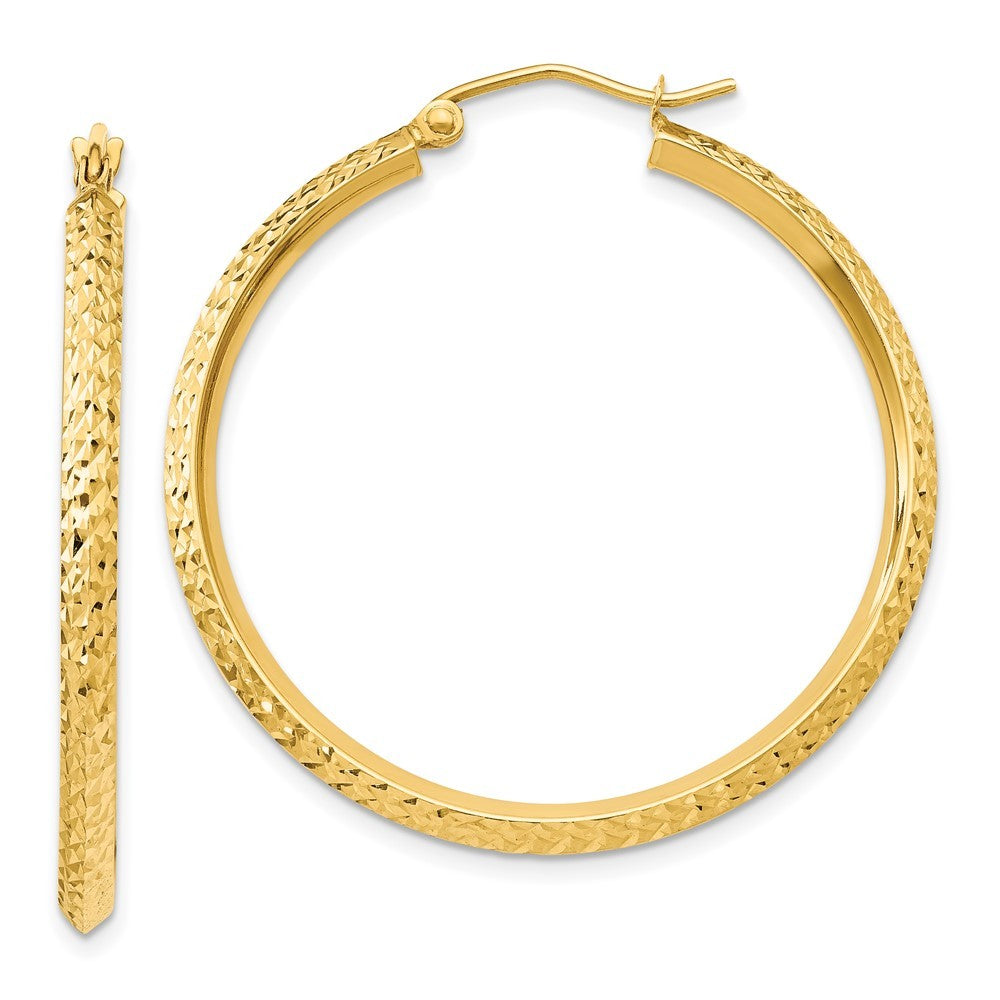 14k Yellow Gold Knife Edge Diamond-cut Hollow Hoop Earrings