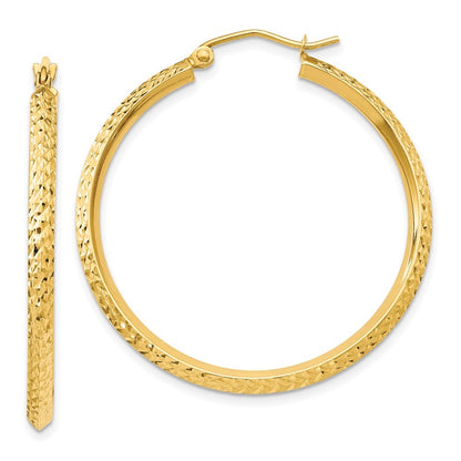 14k Yellow Gold Knife Edge Diamond-cut Hollow Hoop Earrings