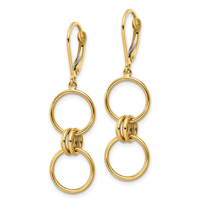 14k Yellow Gold Circle Drop Dangle Earrings