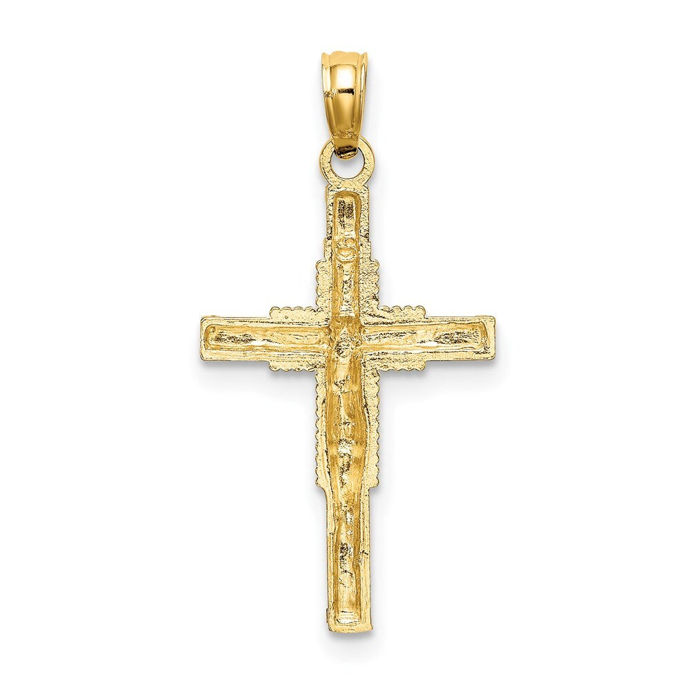 14k Yellow Gold Beaded Accent Cross Behind Crucifix Charm