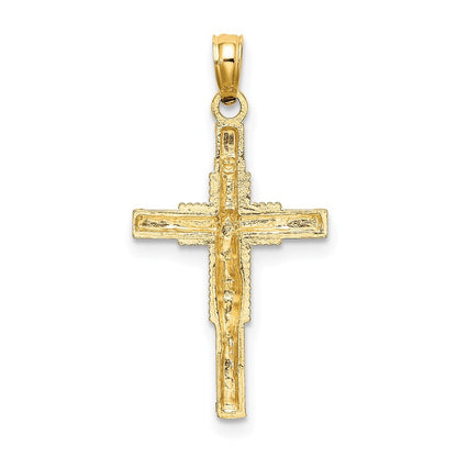 14k Yellow Gold Beaded Accent Cross Behind Crucifix Charm