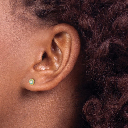 14k Yellow Gold Evil Eye Enamel Stud Earrings Gift for Women