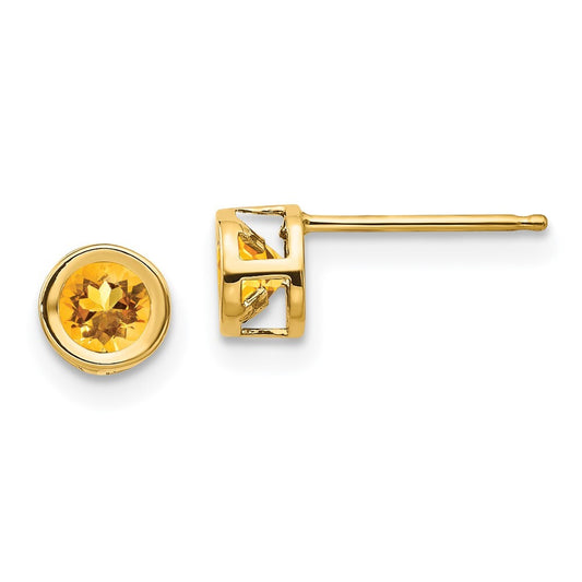 14k Yellow Gold Citrine Stud Earrings - November Gift for Women