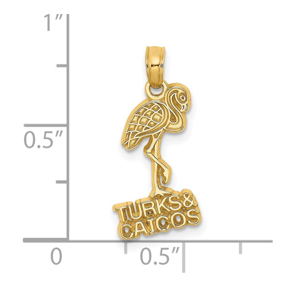 14k Yellow Gold TURKS AND CAICOS Flamingo Charm Pendant for Women