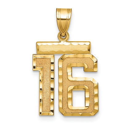 14k Yellow Gold Medium Diamond-cut Number 16 Charm Pendant for Women