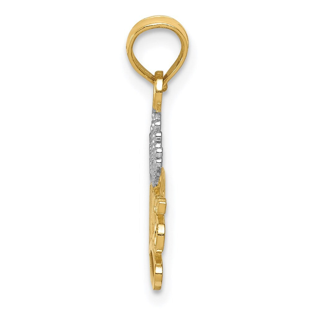 14k Yellow Gold Rhodium Polished PRINCESS with Crown Pendant for Women
