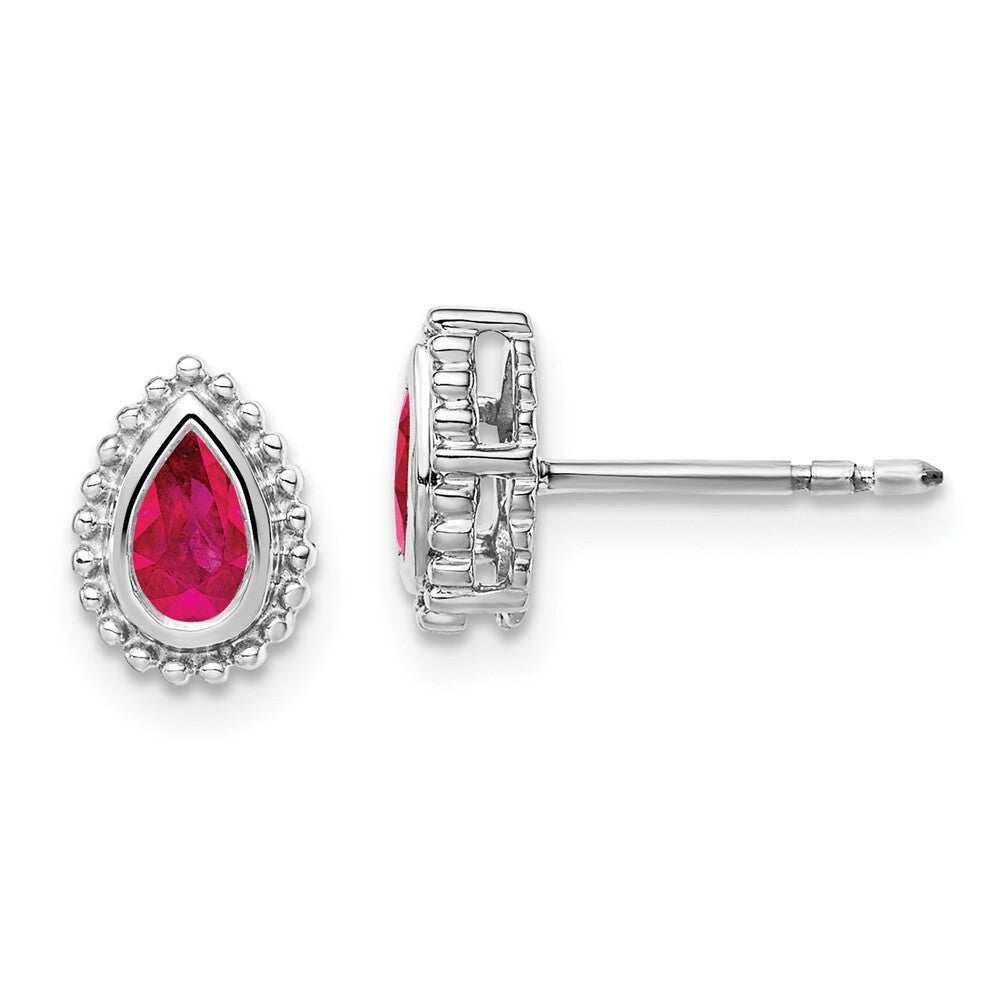 14k White Gold Pear Ruby Stud Earrings