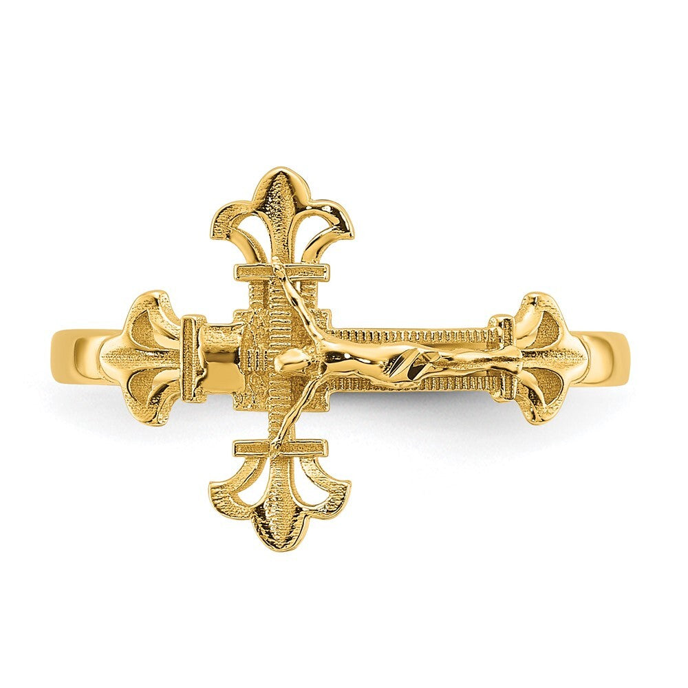 14K Yellow Gold Diamond-Cut Crucifix Ring