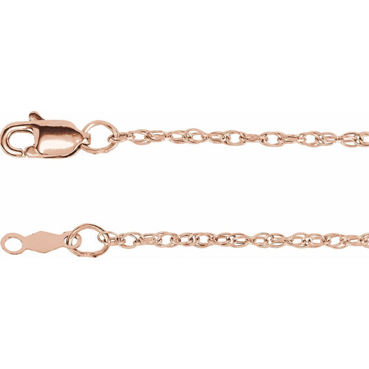 10k Rose Gold 1.5 mm Rope Chain Necklace 20" Fine Gift for Women