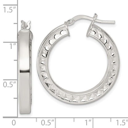 Sterling Silver Polished and Textured Hoop Earrings