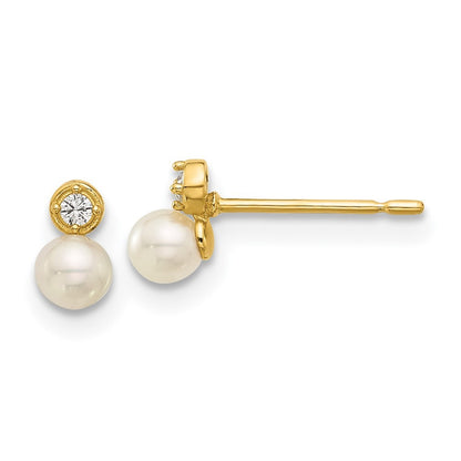 14k Yellow Gold Polished CZ and Freshwater Cultured Pearl Earrings