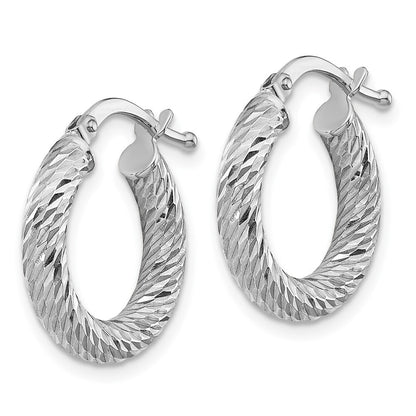14k White Gold Diamond-cut Round Hoop Earrings Gift for Women