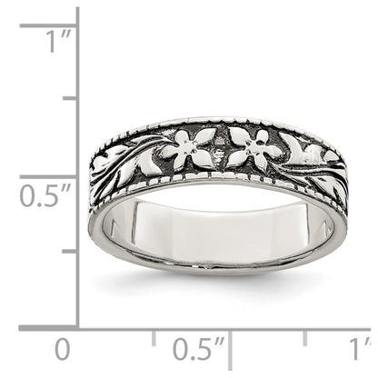 Sterling Silver Antiqued Floral Ring