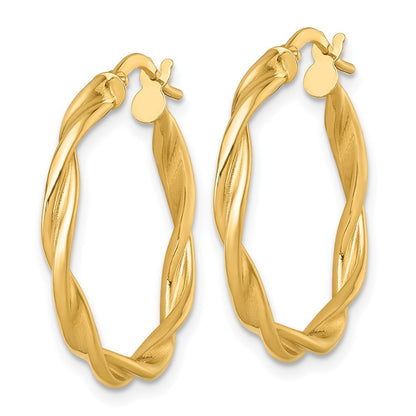 14k Yellow Gold Polished Twisted 2.75 x 25mm Tube Hoop Earrings