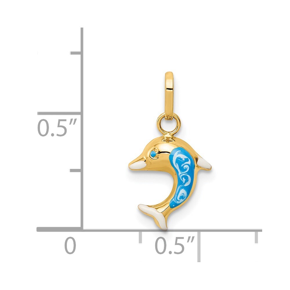14k Yellow Gold Enameled Dophin Charm Pendant for Women