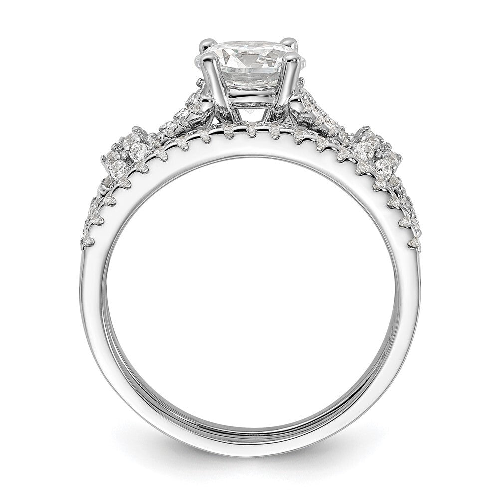 Sterling Silver Rhodium-plated Polished CZ Engagement and Band Set Size 6