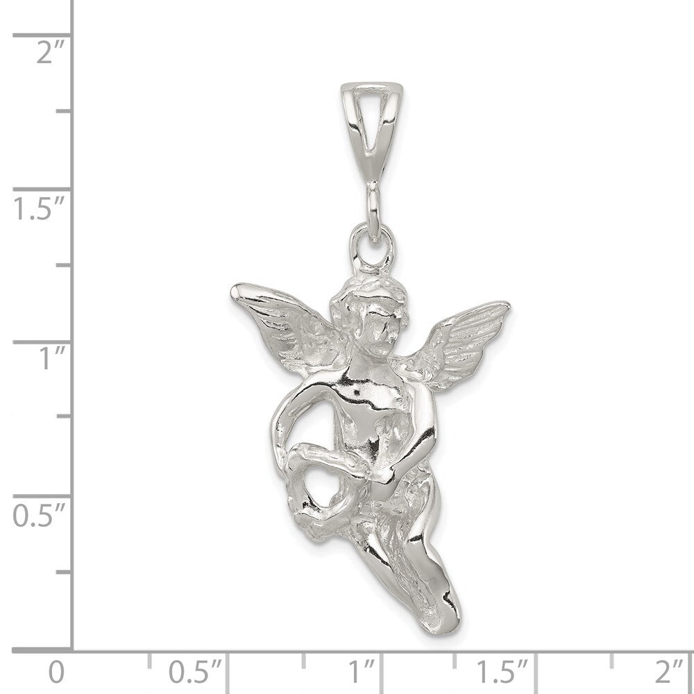 Sterling Silver Polished & Textured Flying Angel Heart Pendant