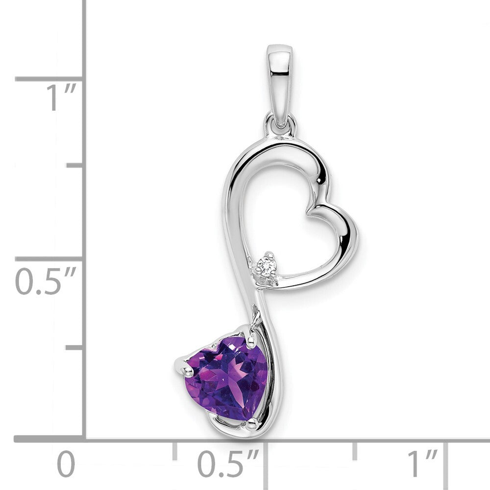 14k White Gold Amethyst and Diamond Heart Pendant for Women
